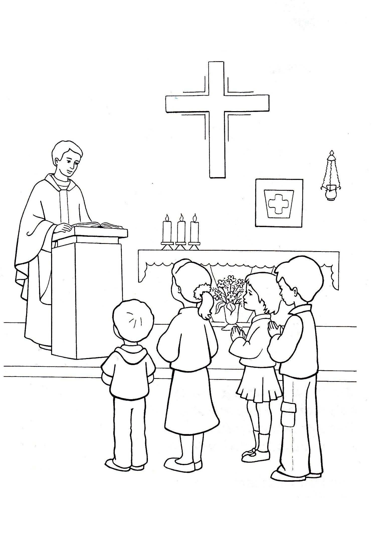 Kolorowanka dzieci w kościele Boże Ciało